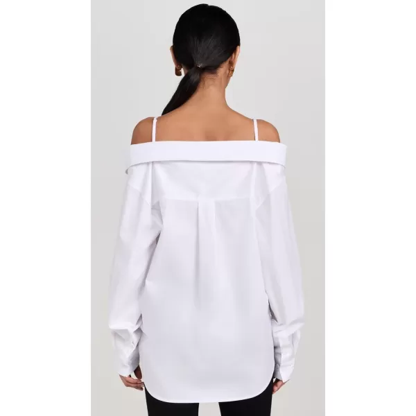 Good American Womens Poplin Off Shoulder ShirtWhite001