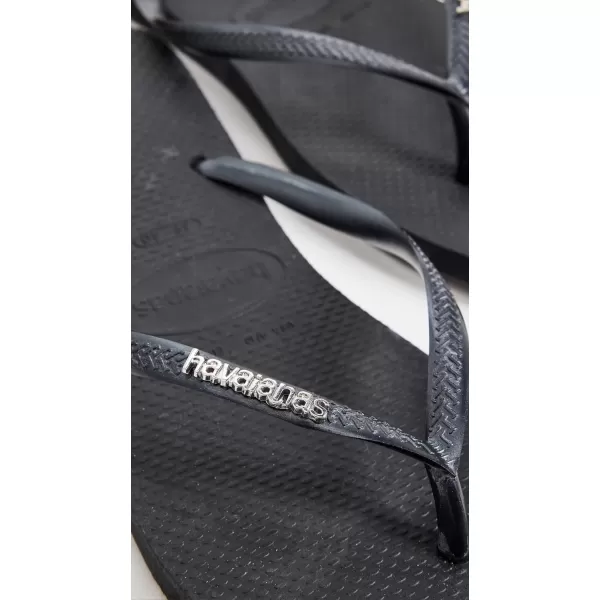 Havaianas Womens Slim Square Logo Metallic FlipFlopBlackSilver