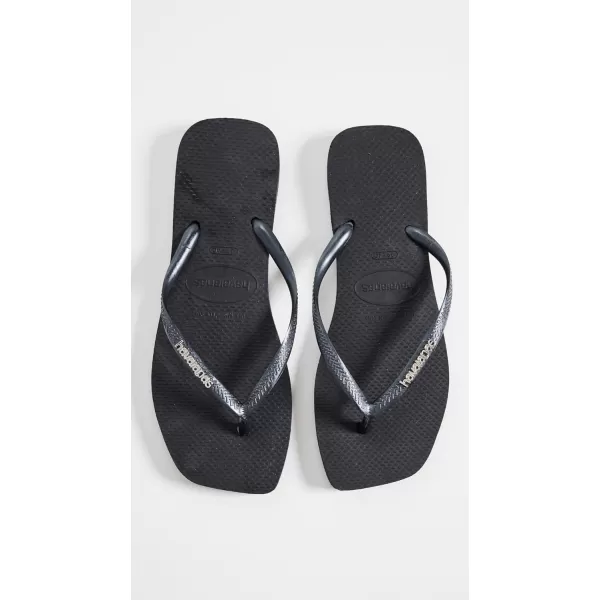 Havaianas Womens Slim Square Logo Metallic FlipFlopBlackSilver