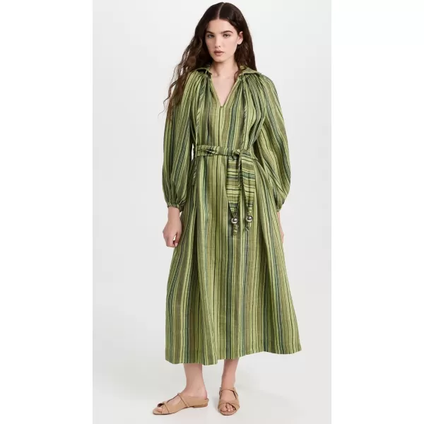 Lisa Marie Fernandez Womens Poet DressGreen Striped Linen