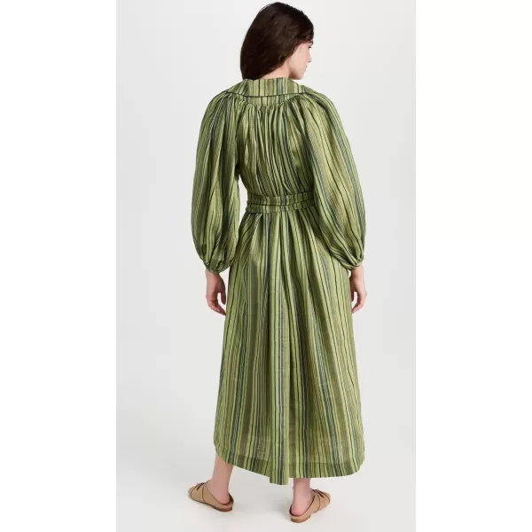 Lisa Marie Fernandez Womens Poet DressGreen Striped Linen