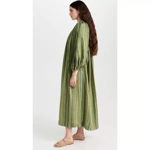 Lisa Marie Fernandez Womens Poet DressGreen Striped Linen