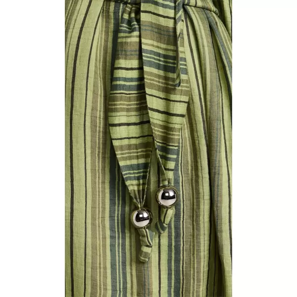 Lisa Marie Fernandez Womens Poet DressGreen Striped Linen