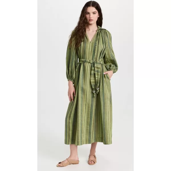 Lisa Marie Fernandez Womens Poet DressGreen Striped Linen