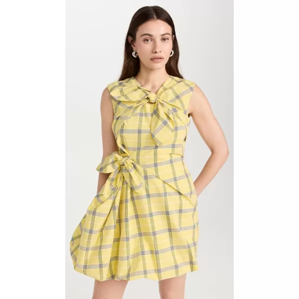 MSGM Womens Poplin Check Short Draped Dress with BowsYellow