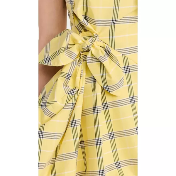 MSGM Womens Poplin Check Short Draped Dress with BowsYellow