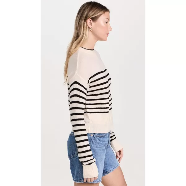 Monrow Womens Boucle Knit Stripe SweaterCreamBlack