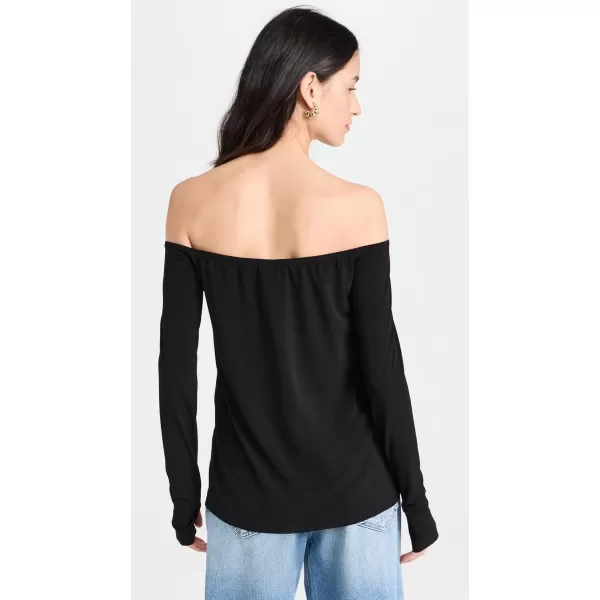 Norma Kamali Womens Long Sleeve Off Shoulder TopBlack