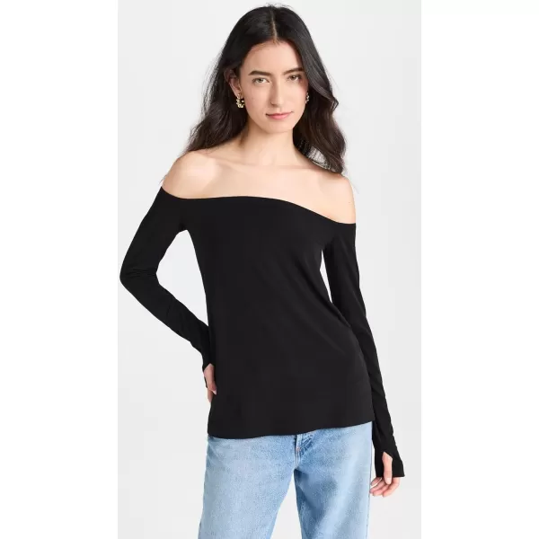 Norma Kamali Womens Long Sleeve Off Shoulder TopBlack