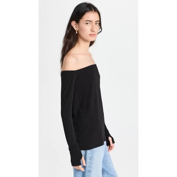 Norma Kamali Womens Long Sleeve Off Shoulder TopBlack