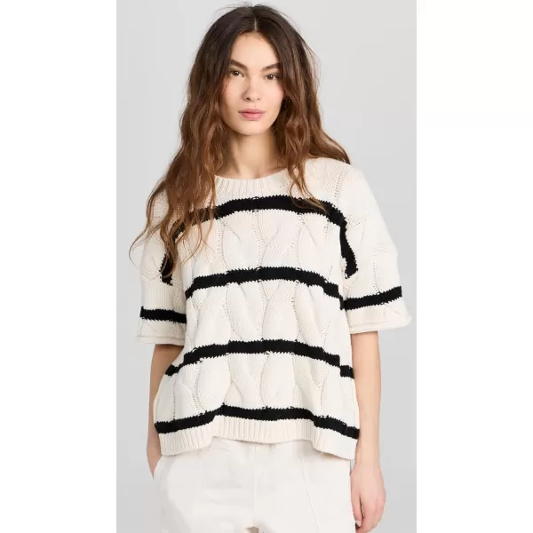 Splendid Womens x Cella Jane Stripe Cable SweaterIvoryBlack