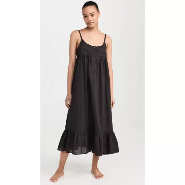 THE GREAT Womens The Eyelet Ruffle Tank Night DressBlack