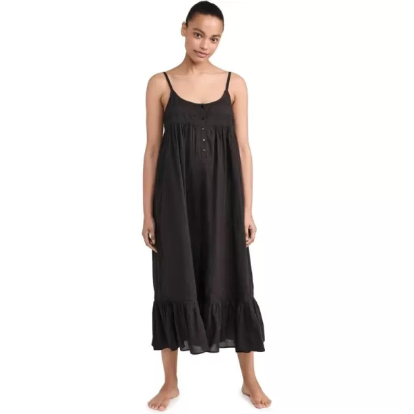 THE GREAT Womens The Eyelet Ruffle Tank Night DressBlack