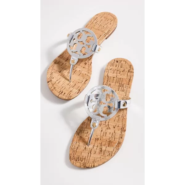 Tory Burch Womens Miller Sandals with Rivits  Handtack StitchSilverNatural