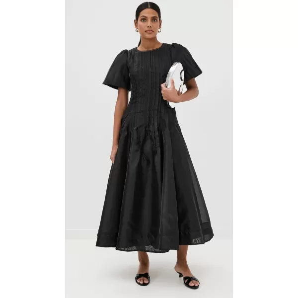 Womens Nova Pleated Midi DressBlack