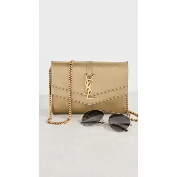 YSL Womens PreLoved YSL Gold Calfskin Chain Wallet Gold One SizeGold