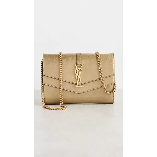 YSL Womens PreLoved YSL Gold Calfskin Chain Wallet Gold One SizeGold