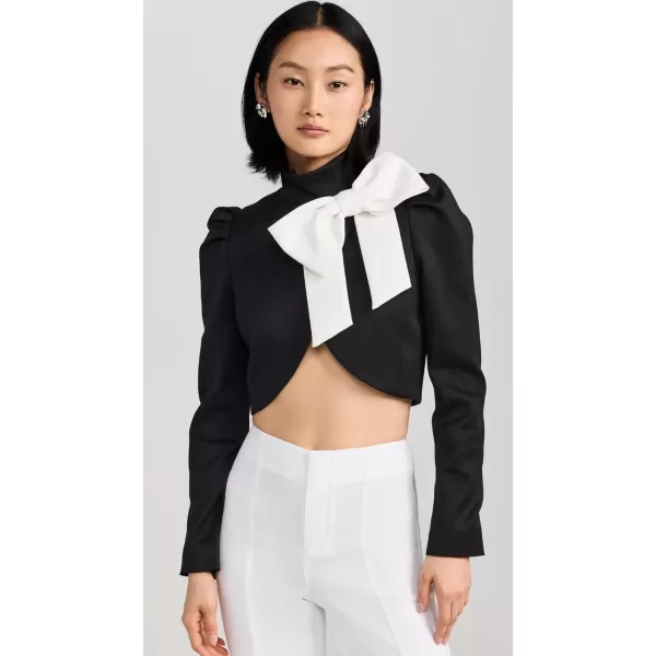 alice  olivia Womens Addison Bow Collar Cropped JacketBlackOff White