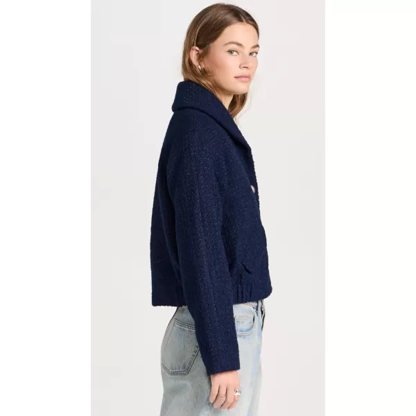 endless rose Womens Boucle Tweed Buttoned BomberNavy