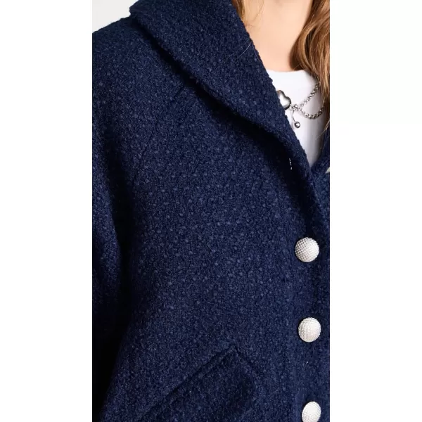 endless rose Womens Boucle Tweed Buttoned BomberNavy