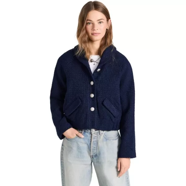 endless rose Womens Boucle Tweed Buttoned BomberNavy