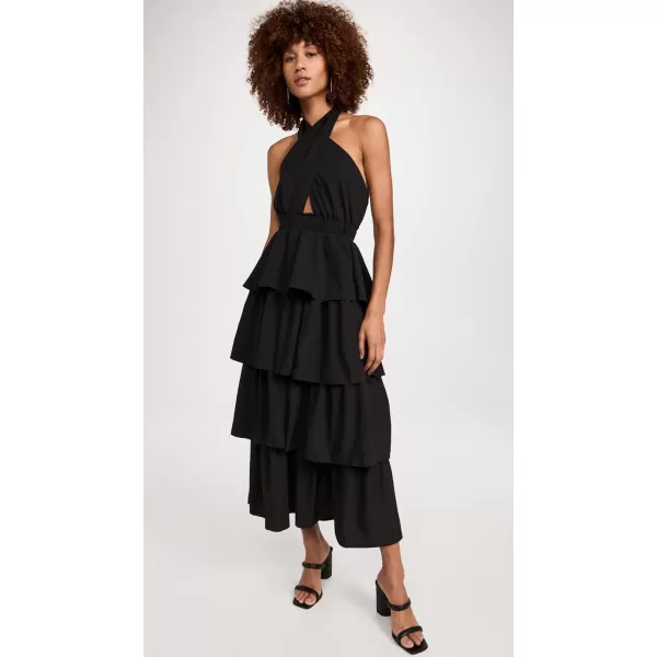 endless rose Womens Crossed Halter Neck Tiered Maxi DressBlack