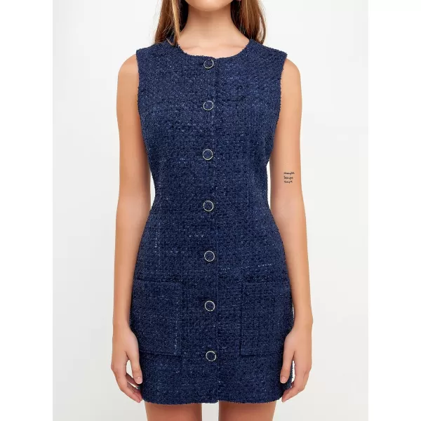 endless rose Womens Sleeveless Tweed Mini DressNavy