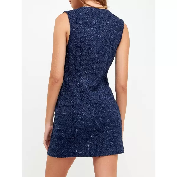 endless rose Womens Sleeveless Tweed Mini DressNavy