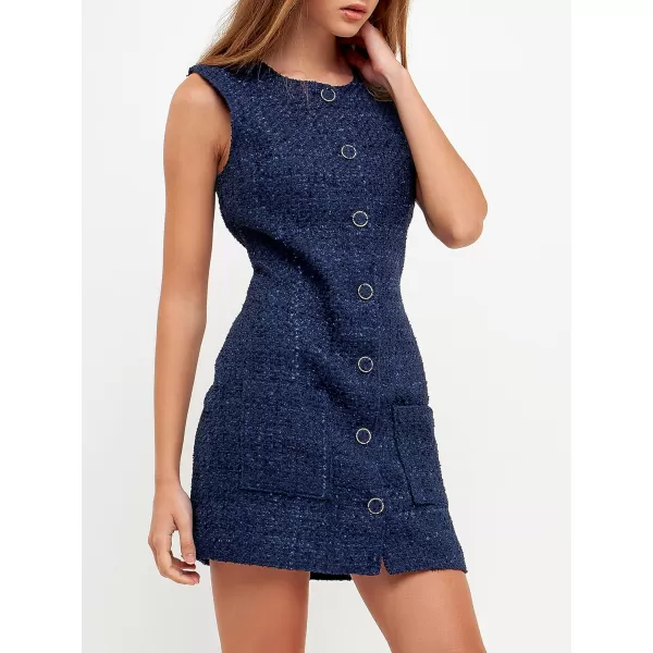 endless rose Womens Sleeveless Tweed Mini DressNavy