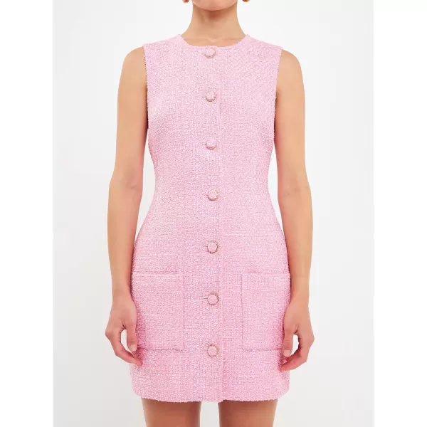 endless rose Womens Sleeveless Tweed Mini DressPink