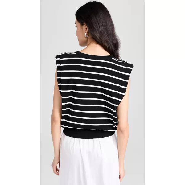 endless rose Womens Stripe Sleeveless Pleated Knit TopBlackWhite