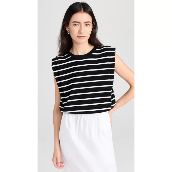 endless rose Womens Stripe Sleeveless Pleated Knit TopBlackWhite