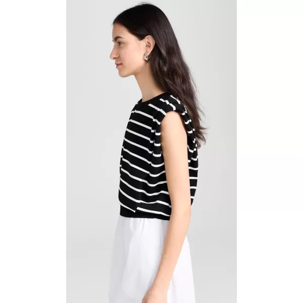 endless rose Womens Stripe Sleeveless Pleated Knit TopBlackWhite