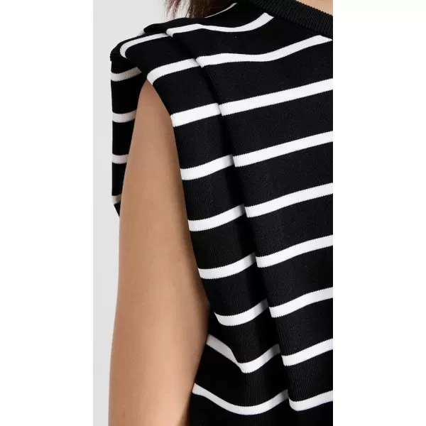 endless rose Womens Stripe Sleeveless Pleated Knit TopBlackWhite