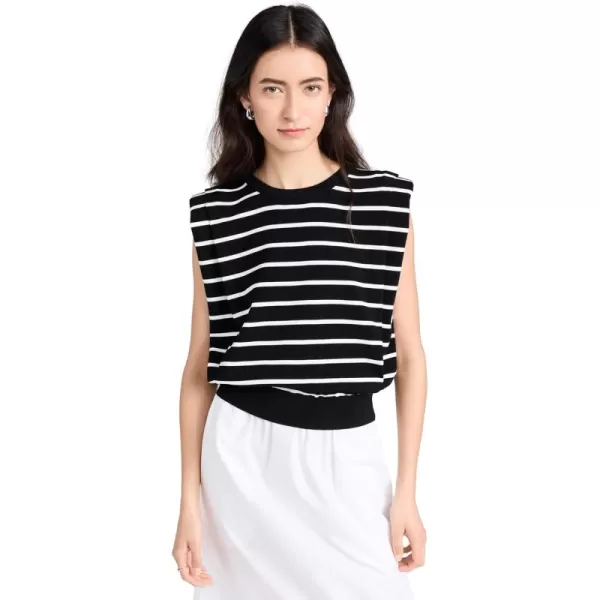 endless rose Womens Stripe Sleeveless Pleated Knit TopBlackWhite