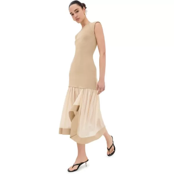 31 Phillip Lim Womens Compact Ribbed Sleeveless Dress with Chiffon SkirtKhaki
