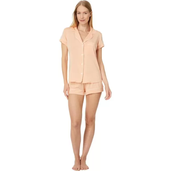 Eberjey Gisele Classic Womens Pajama Set  Short Sleeve Button Down Shirt w Front Pocket Shorts w Elastic WaistPeach ParfaitIvory