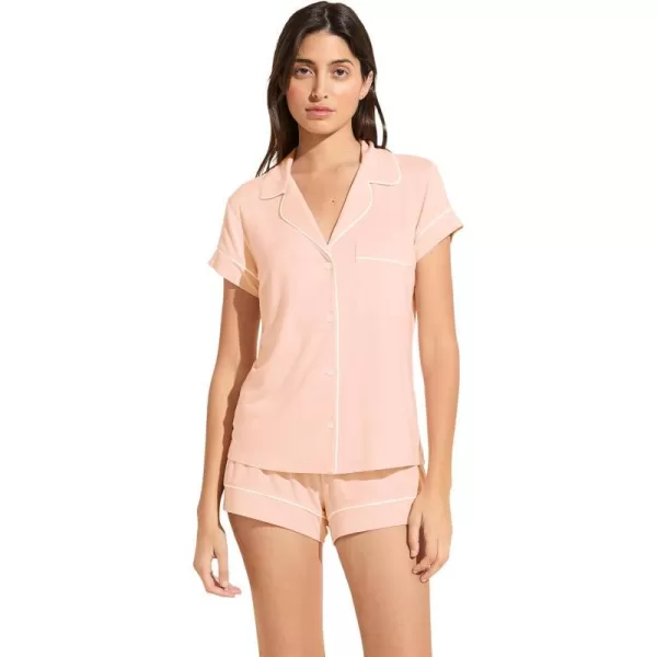 Eberjey Gisele Classic Womens Pajama Set  Short Sleeve Button Down Shirt w Front Pocket Shorts w Elastic WaistPetal Pink 1