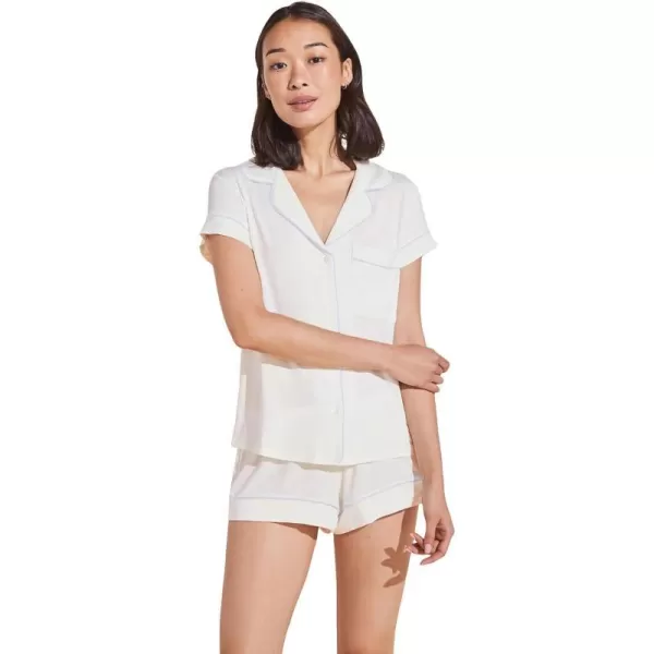 Eberjey Gisele Classic Womens Pajama Set  Short Sleeve Button Down Shirt w Front Pocket Shorts w Elastic WaistWhiteIce Blue