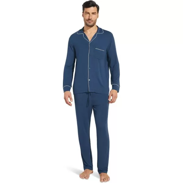 Eberjey Mens William Modal Long PJsIndigo BlueIvory