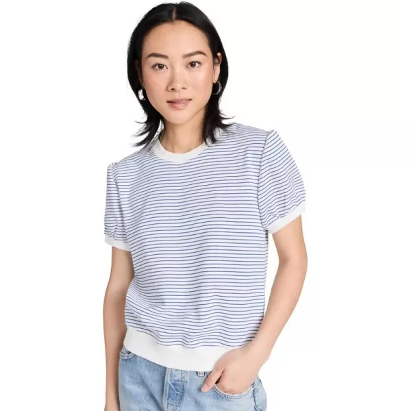 English Factory Womens Stripe Terry Puff Sleeve SweatshirtWhiteBlue