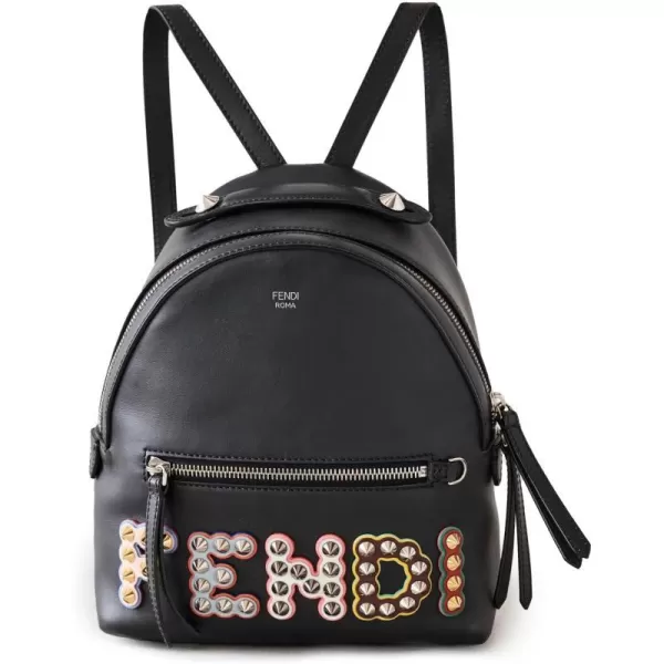 Fendi Womens PreLoved Fendi Mini Logo Backpack Leather Studded Black One SizeBlack