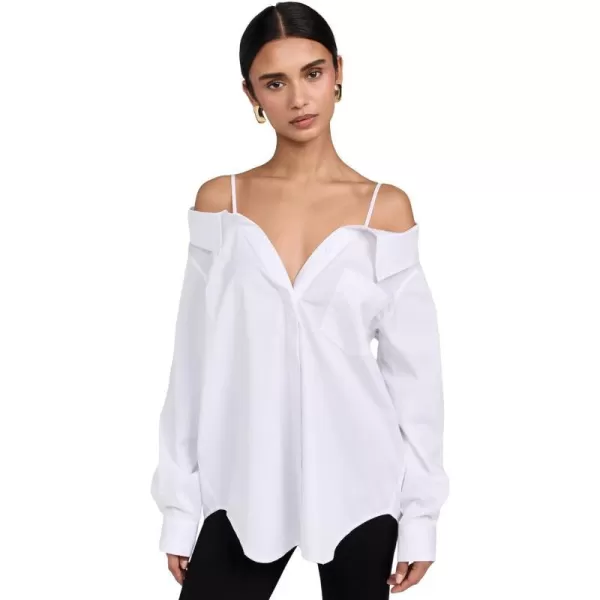 Good American Womens Poplin Off Shoulder ShirtWhite001