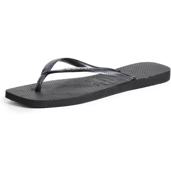 Havaianas Womens Slim Square Logo Metallic FlipFlopBlackSilver