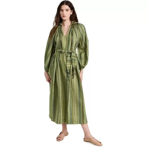 Lisa Marie Fernandez Womens Poet DressGreen Striped Linen