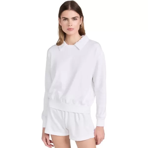 Monrow Womens Supima Fleece Collared SweatshirtWhite