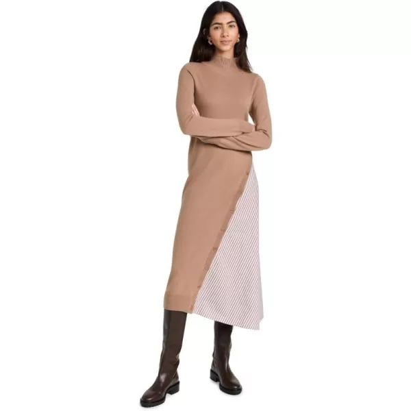 Naadam Womens Asymmetrical Wool Cashmere Hybrid Turtleneck DressCaramel