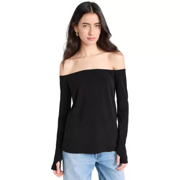 Norma Kamali Womens Long Sleeve Off Shoulder TopBlack