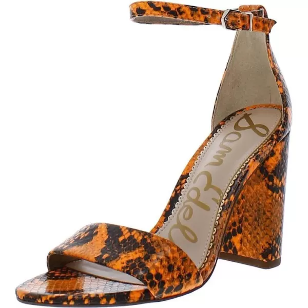 Sam Edelman Womens Yaro Block Heel SandalNeon Orange Snake Print Leather