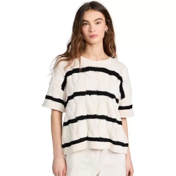 Splendid Womens x Cella Jane Stripe Cable SweaterIvoryBlack